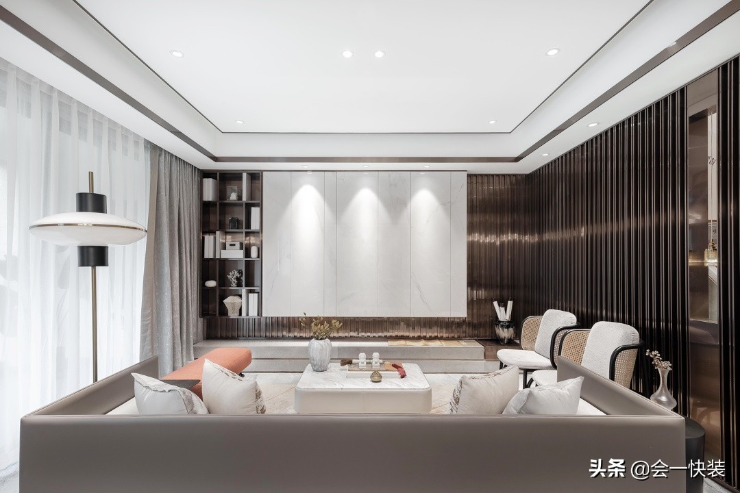 新中式全屋墙板搭配效果图,竹纤维墙板整屋装修效果图新中式