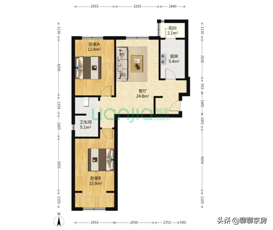 首付34万的二居室北京,450万北京买房