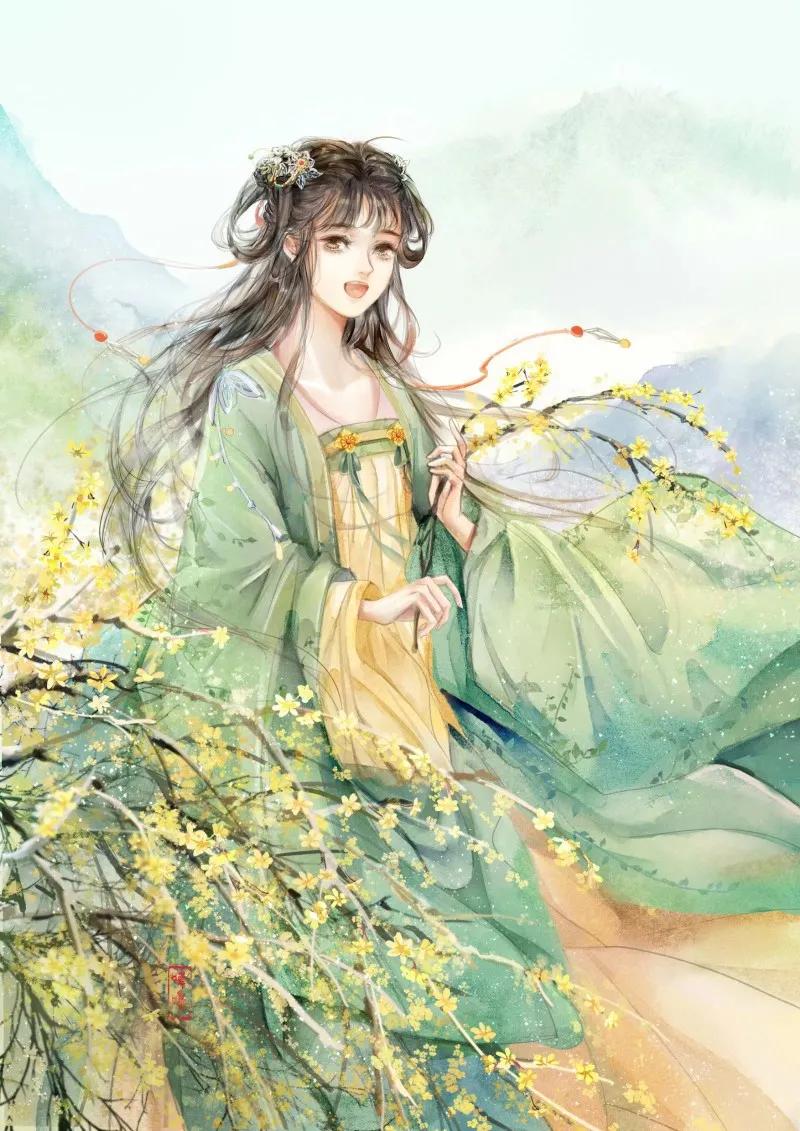 古风水墨花草插画图,古风风景插画全屏壁纸