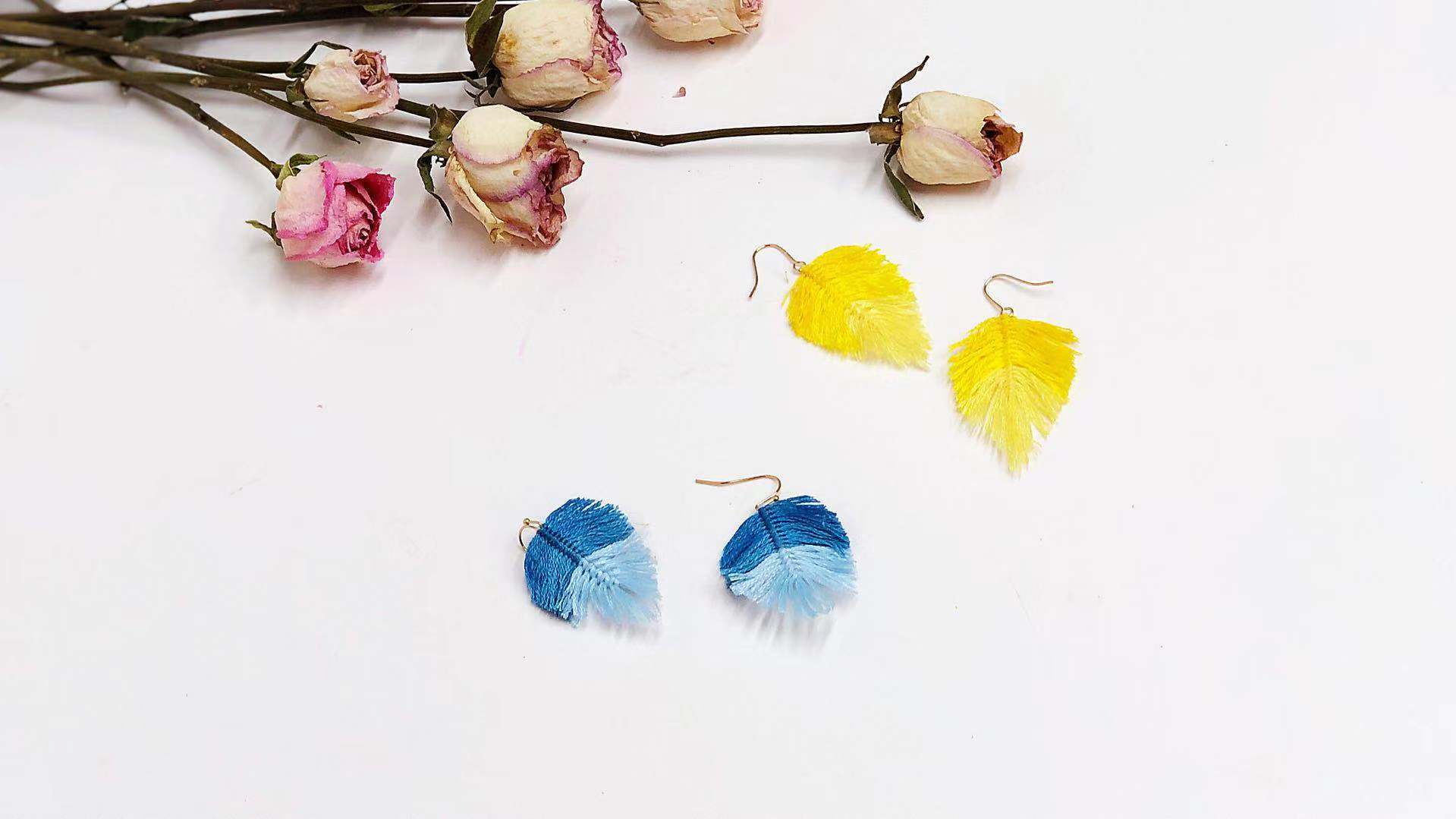 复古羽毛耳环,手工马海毛耳环