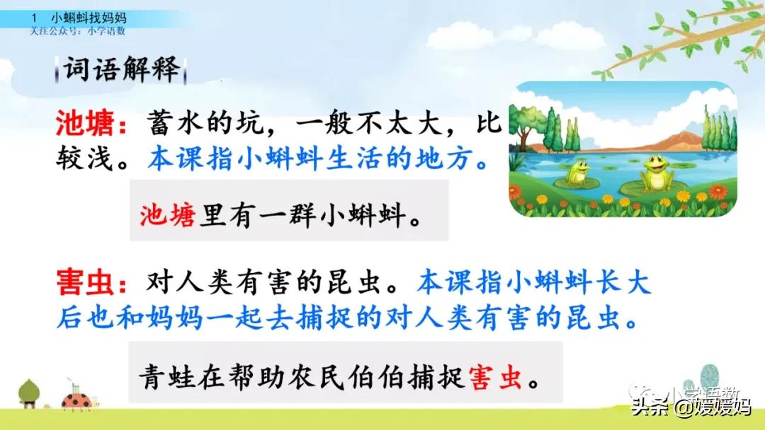 二年级上册小蝌蚪找妈妈听写词语,朗读二年级上册语文小蝌蚪找妈妈