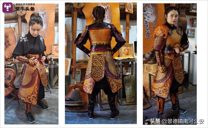 飒!*疆新**“花木兰”穿自制皮甲惊艳网友:用皮雕展现*疆新**有多美