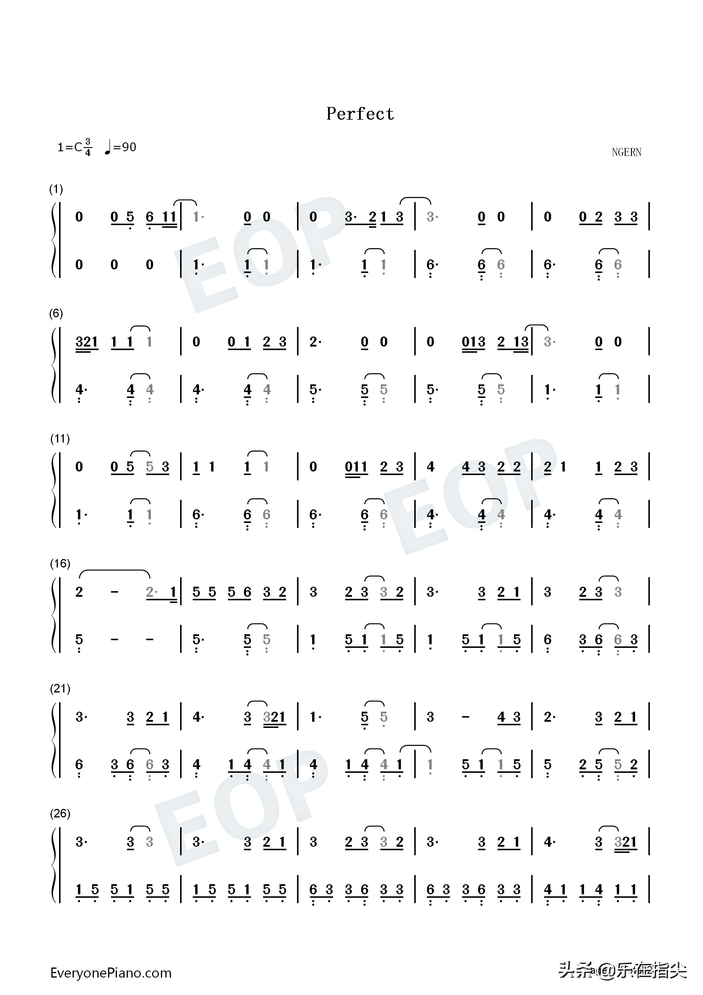 perfect钢琴五线谱完整版,c调钢琴五线谱大全