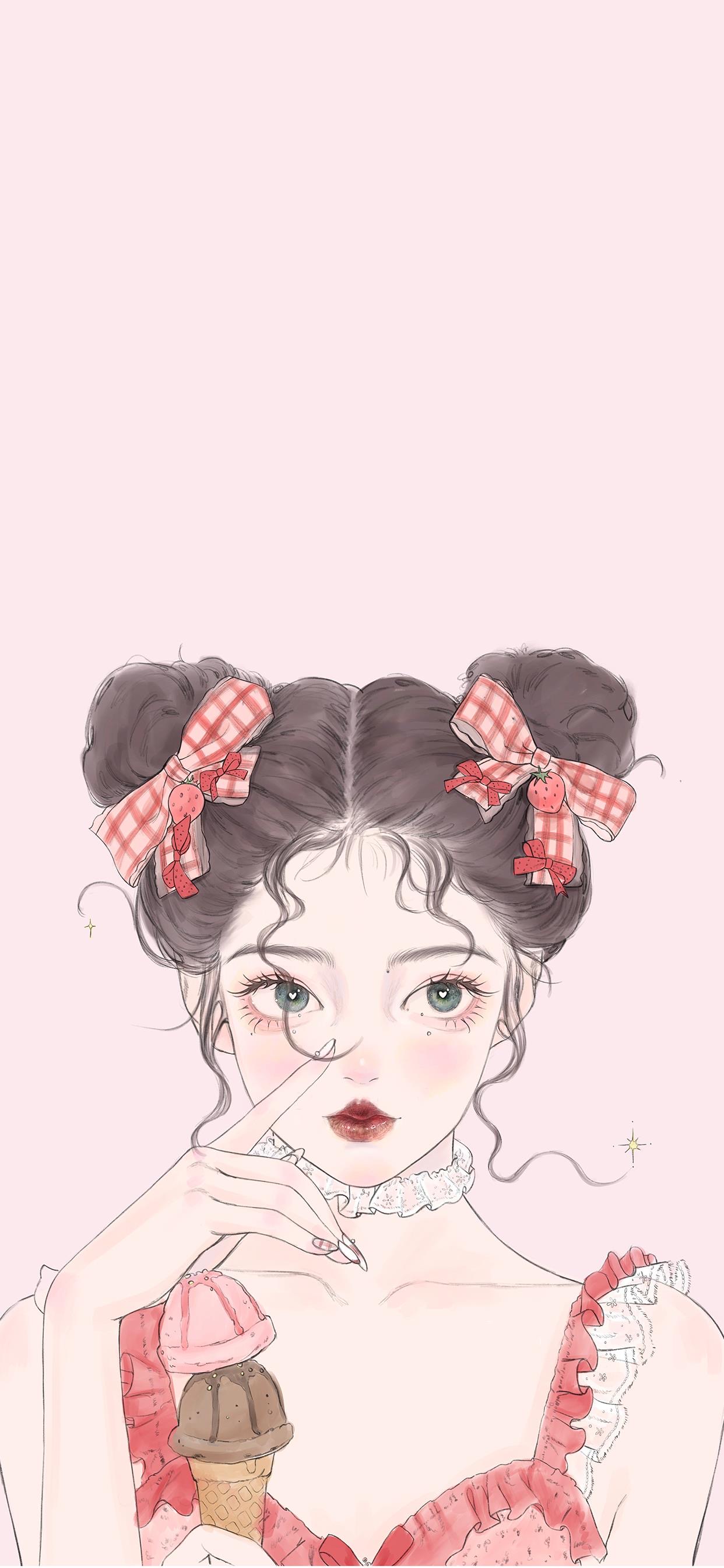 好看的女生壁纸插画图,插画小清新女生壁纸