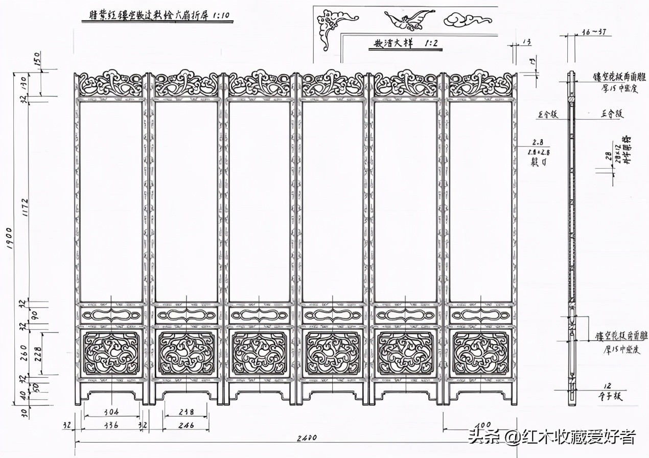 中国传统家具手绘三视图,古典家具设计图纸