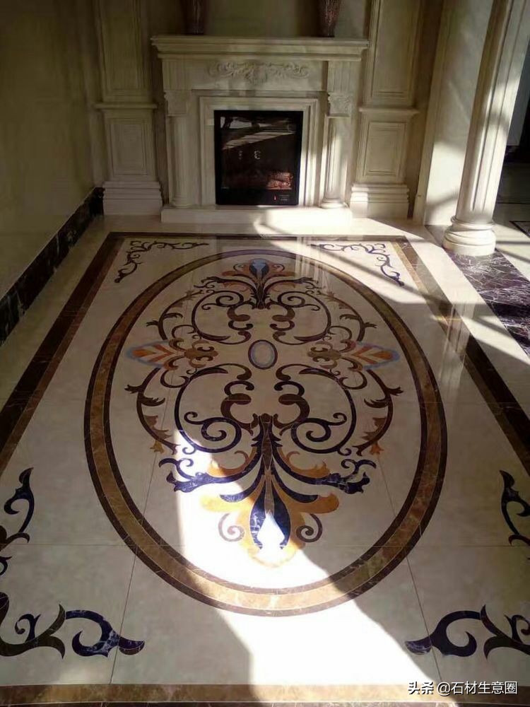 大理石地面水刀拼花效果图,100多平方水刀拼花图片