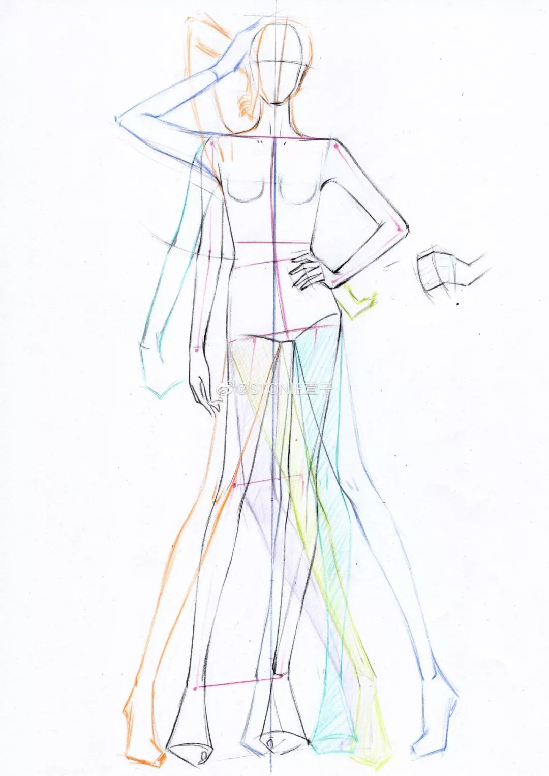 手绘服装画身体,手绘人物服装画法