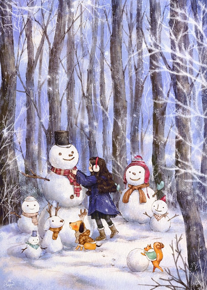 韩国插画师森林女孩日记图文,水彩插画森林女孩日记