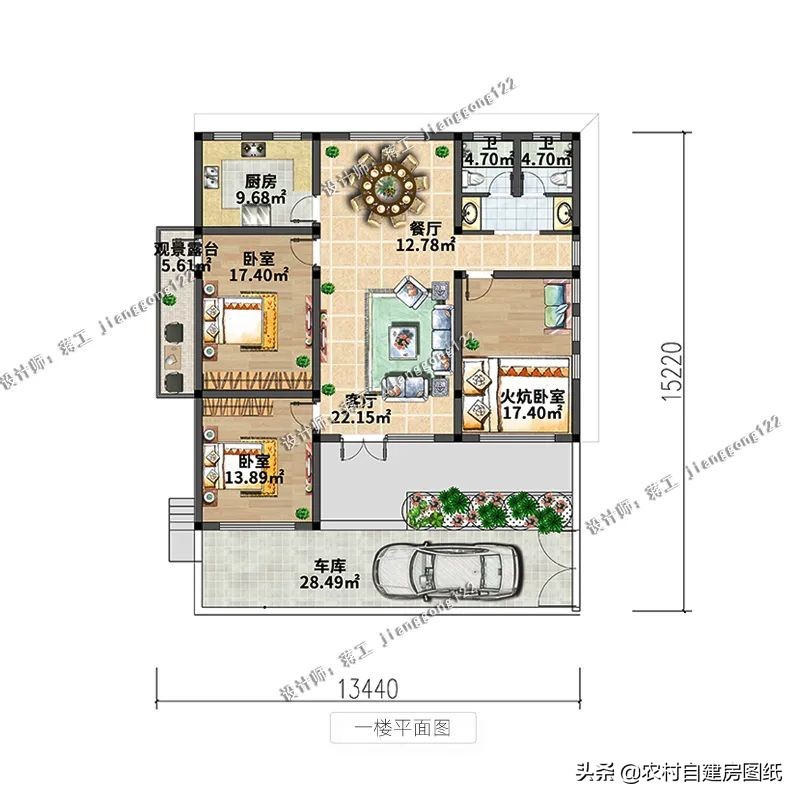 带土炕一层养老房设计图,10万以下一层自建房带火炕三间
