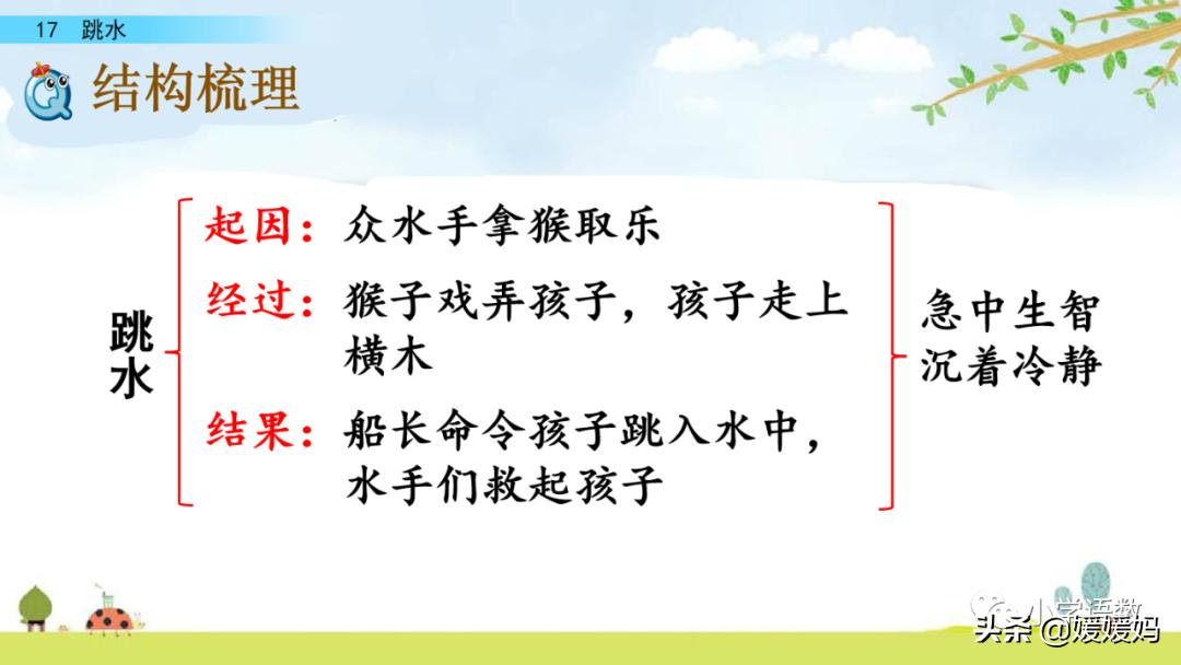 语文五年级下册练习册17课跳水,五年级下册语文17课跳水课文梳理