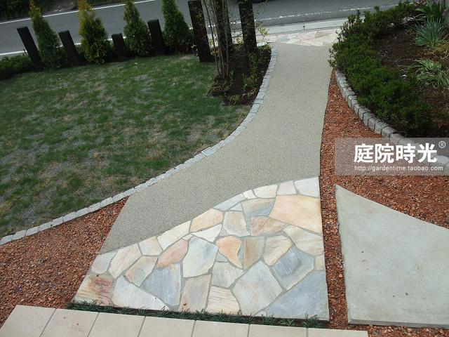 中式庭院古代老石板铺装,庭院铺装样式区域颜色搭配