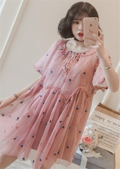 夏日甜美可爱萝莉风裙学生党,可爱萝莉裙粉色