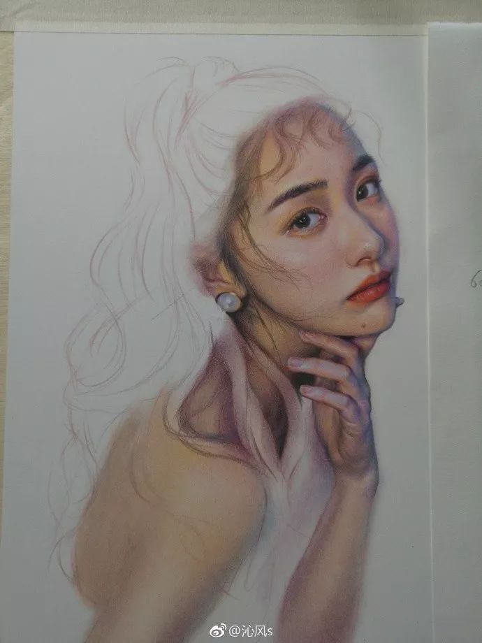 彩铅画美丽的山水画,彩铅画美人蝴蝶