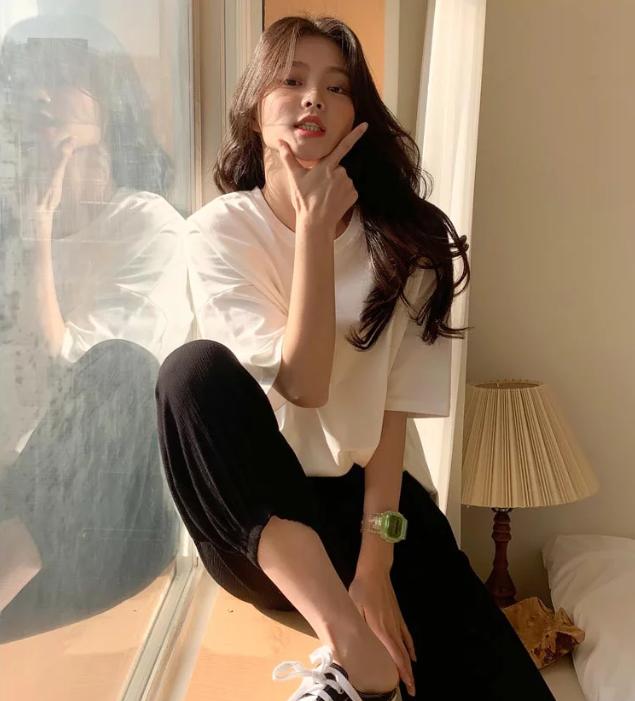 夏季情侣t恤新款纯色,男女情侣短袖恤春夏宽松百搭上衣