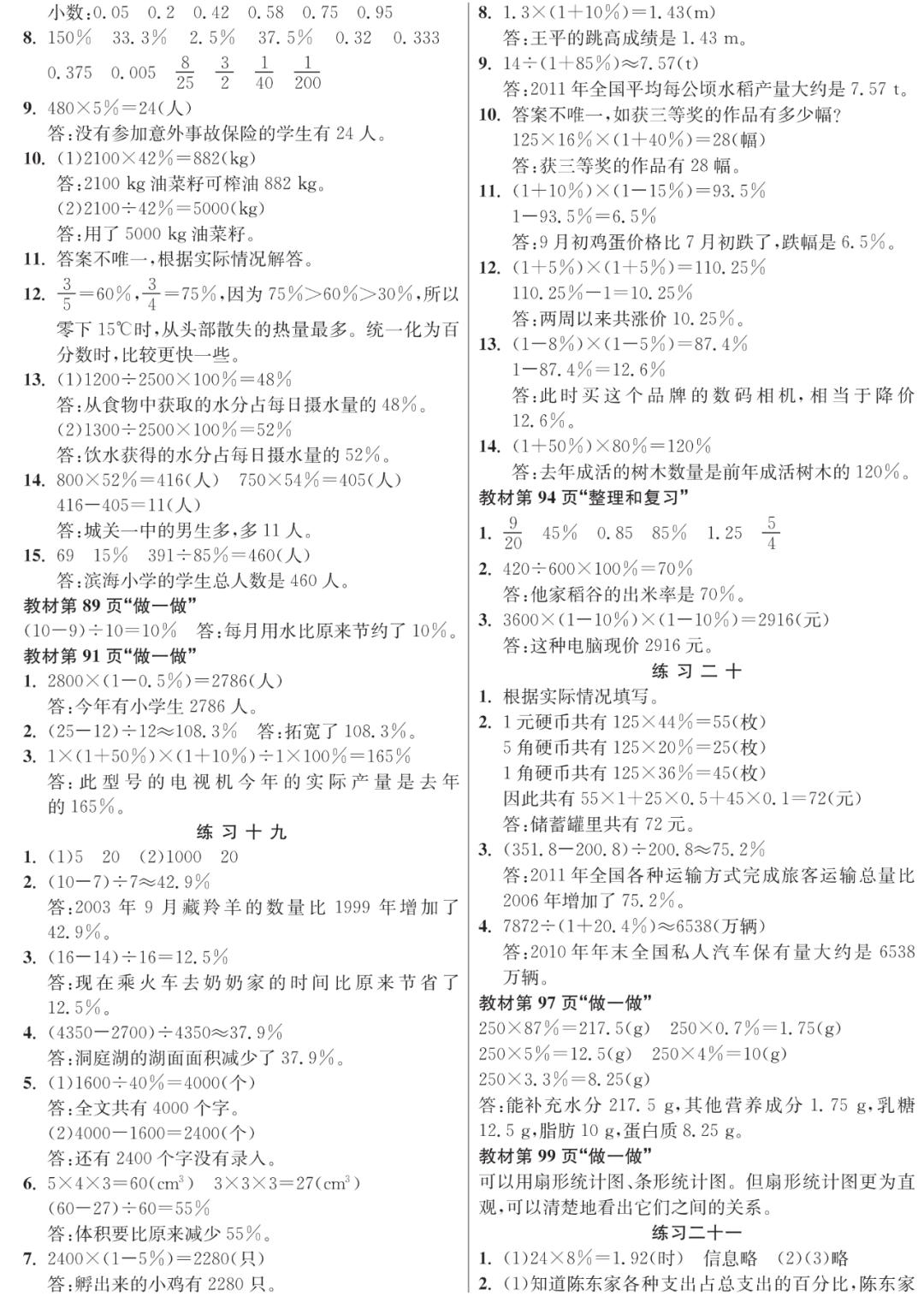 2021-2022六年级上册数学期末答案,人教版数学六年级下册习题及答案