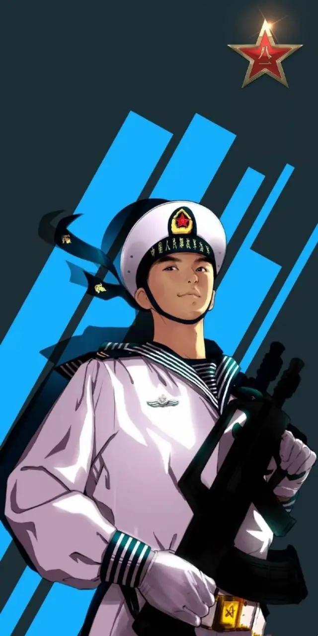 致边防军人的插画,军人和国旗插画