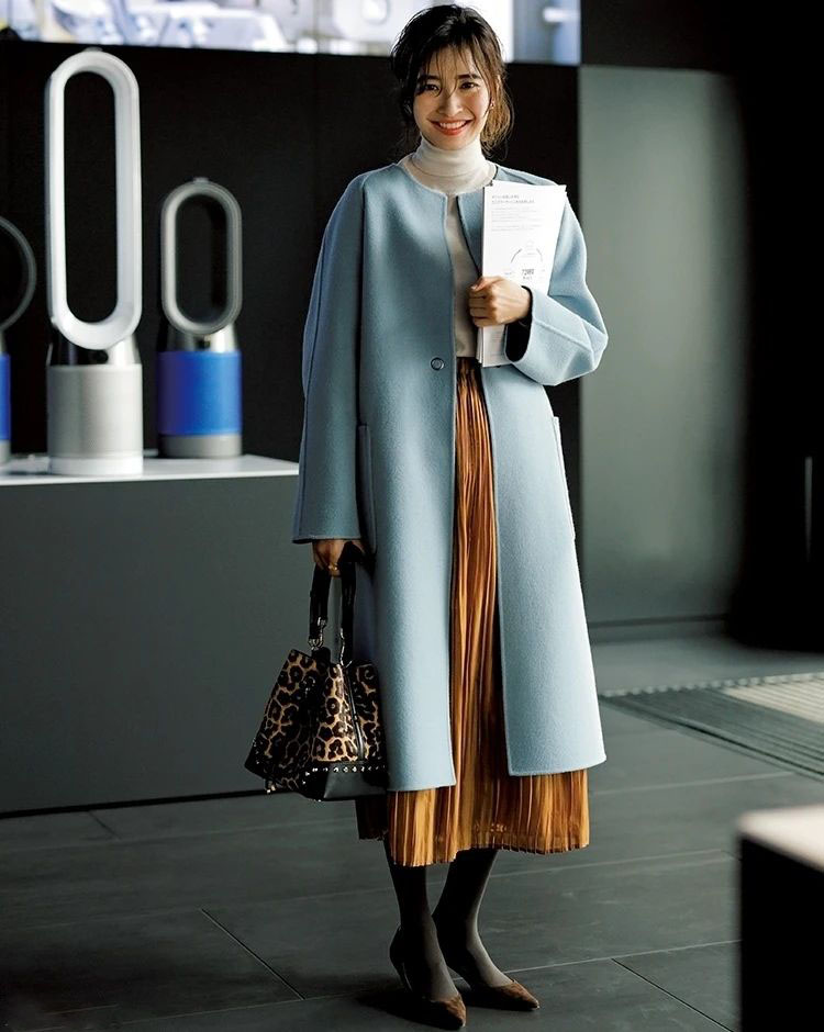 高领毛衣裙穿搭中长款,褶皱裙羽绒服穿搭