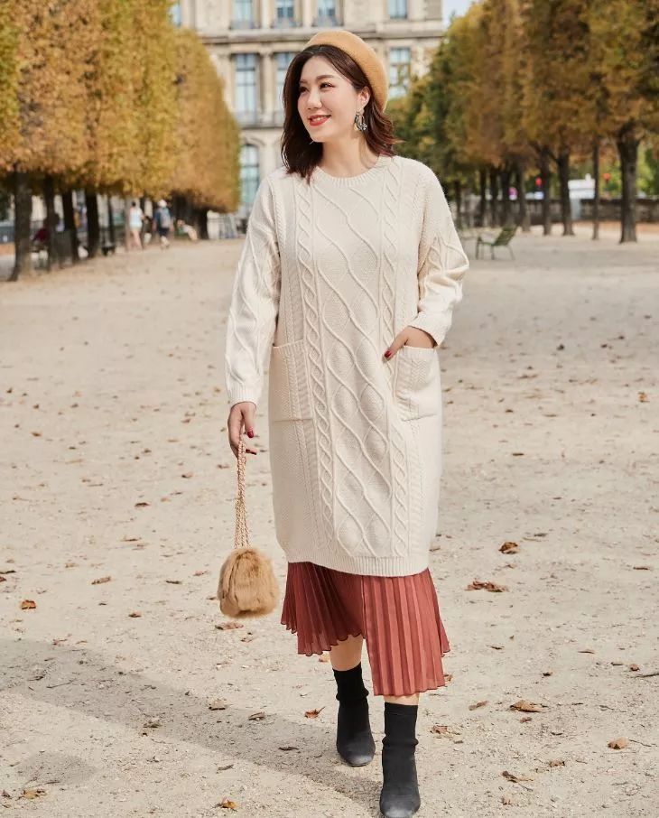 120斤158cm胖mm穿搭裙子,120斤160微胖女生秋装毛衣穿搭