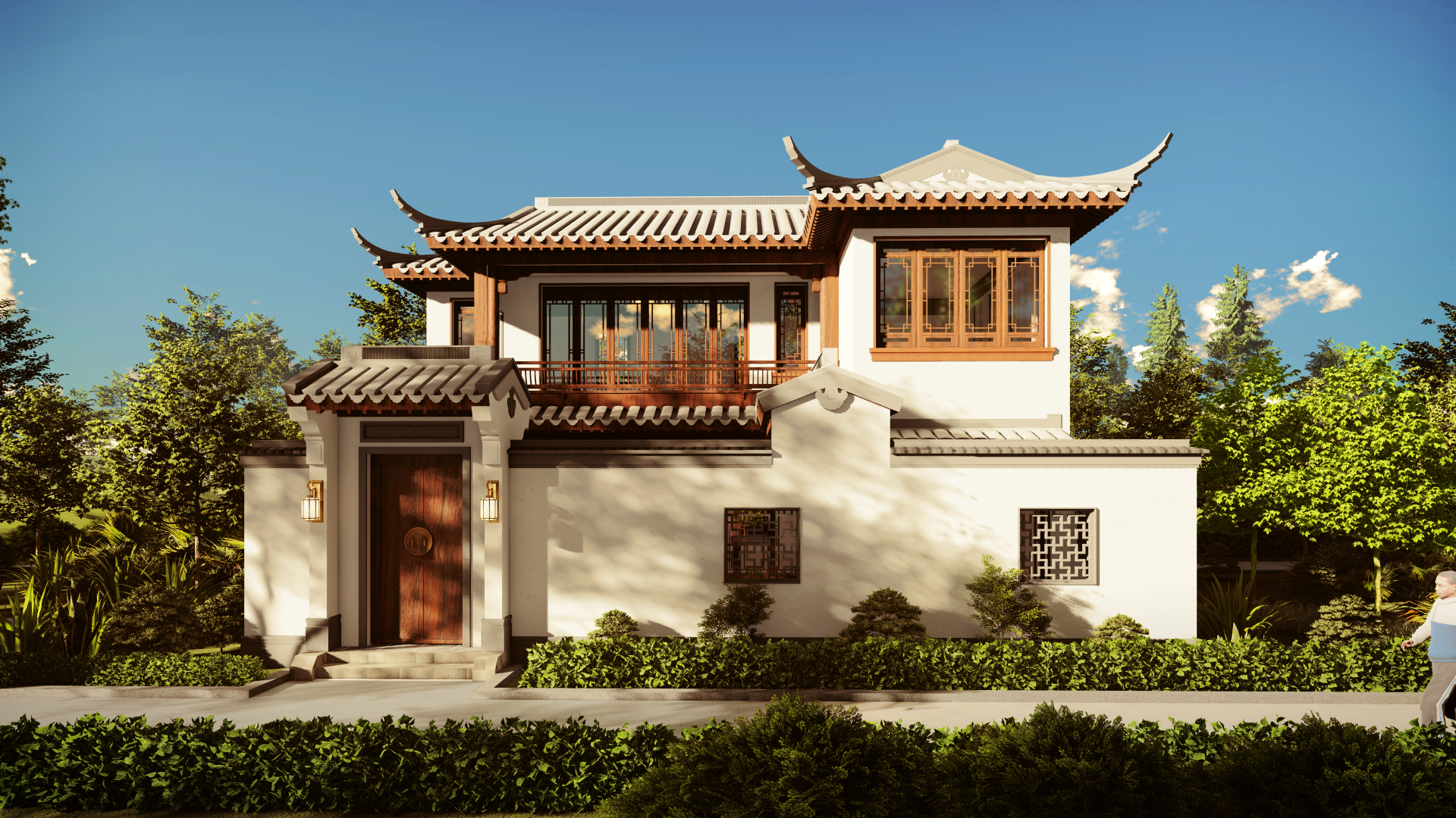 青砖四合院中式别墅户型图三层,中式合院自建房风雨连廊设计多宽