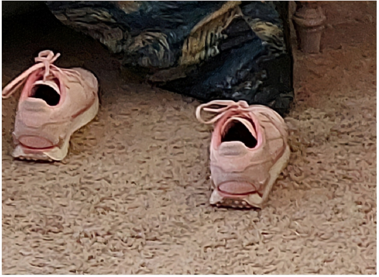 P在脸上毫无违和！“开口大笑的粉红球鞋”与真人相似度极高