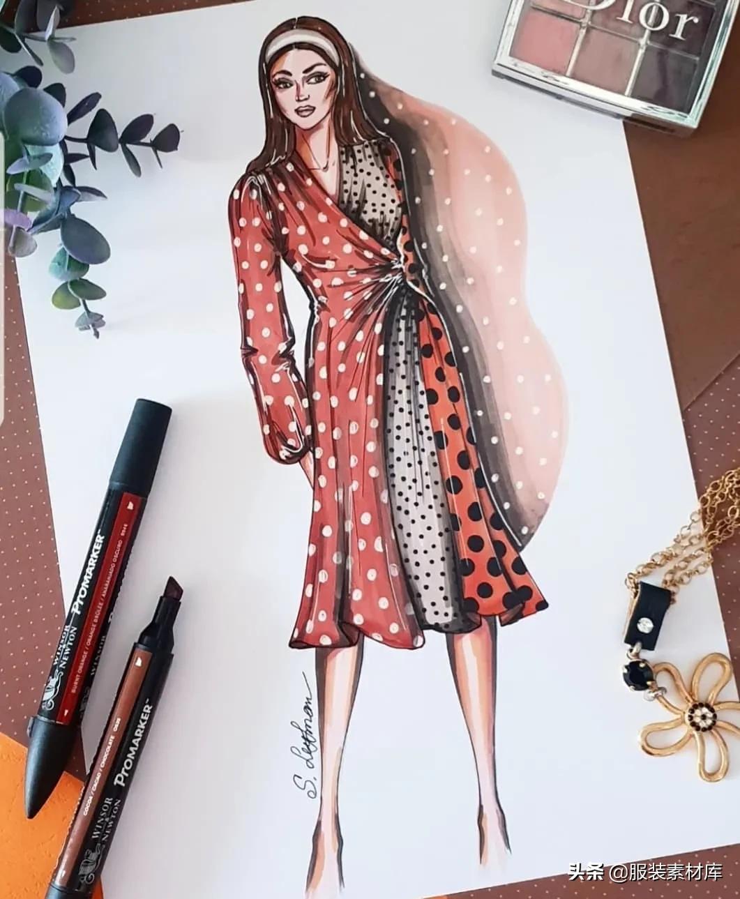 马克笔时装手绘,时装效果图马克笔