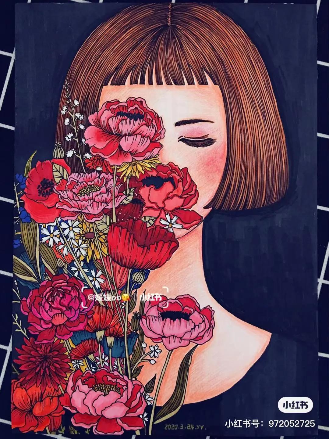 色彩缤纷的马克笔装饰画,60色的马克笔画简单的动漫画