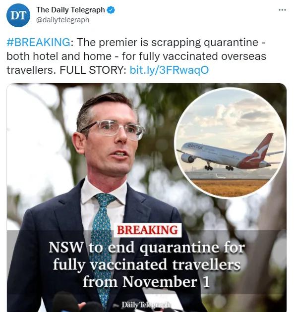 澳大利亚新州11月1日起向全世界开放,海外接种疫苗入境免隔离