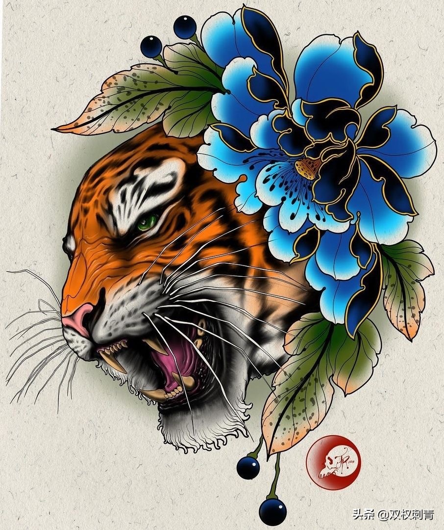新传统老虎纹身手稿,满背老虎纹身手稿大全