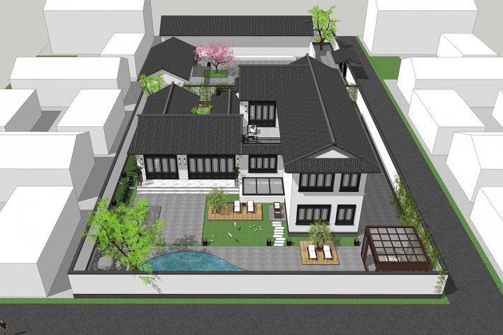 带地下室的二层农村小院别墅,简单大气带庭院的二层乡下房屋