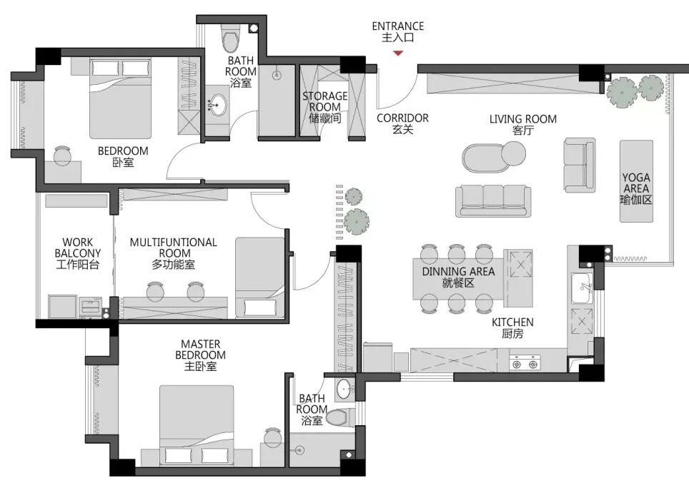 125平简约轻奢风家装设计,137平米客餐厅现代风装修效果图