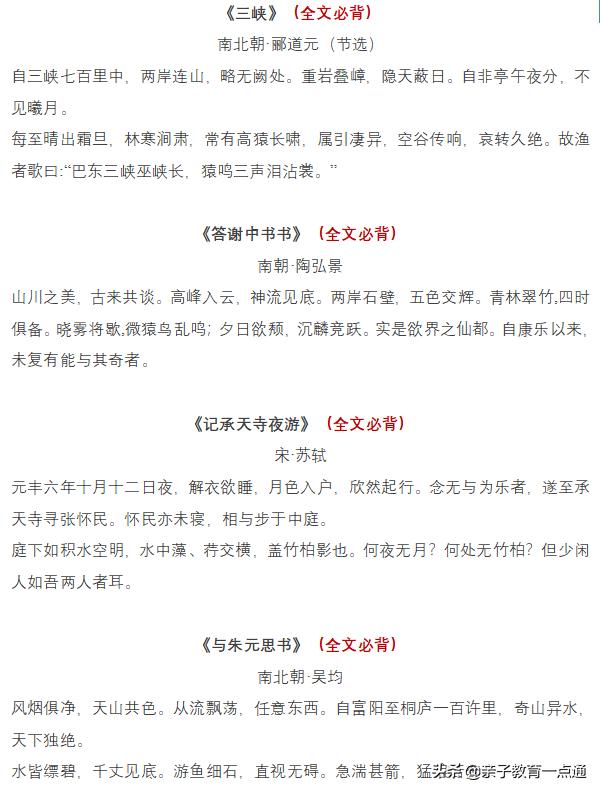 初中需要提前背诵哪些古诗文,初中必背古诗文三峡音频