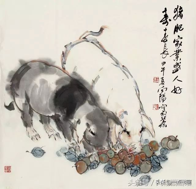 简单猪画画教学,国画写意猪图大全