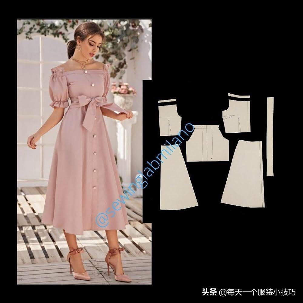 交叉v领连衣裙纸样,一字领紧身连衣裙