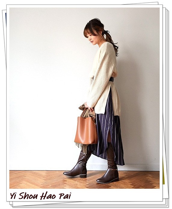 棕色长靴冬季不露腿搭配,棕色长靴怎么搭配好看冬季