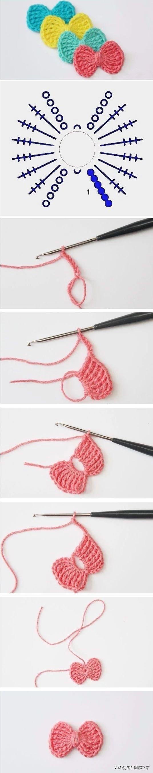 钩针蝴蝶结教程全过程,钩针蝴蝶结图解大全视频