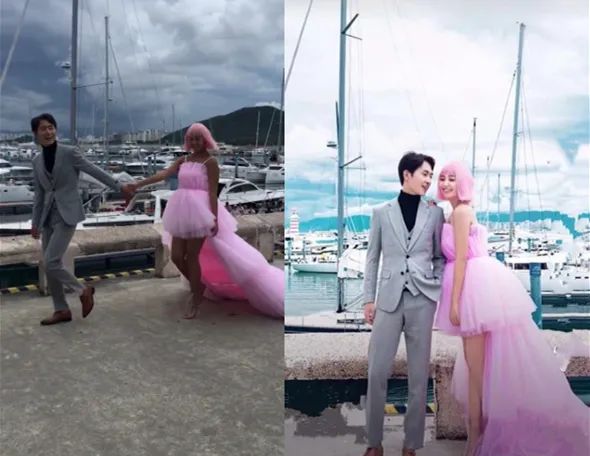 婚纱照p图对比图,新娘婚纱照p图前后对比