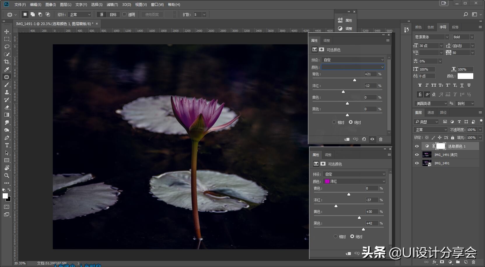 ps画意荷花如何调出洇染效果,ps荷花多重曝光的后期调色教程