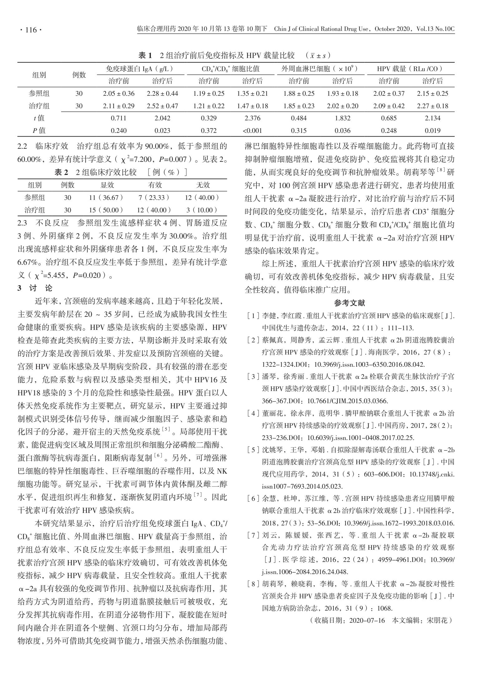 重组人干扰素治疗宫颈人乳头瘤病毒感染的临床疗效及其安全性