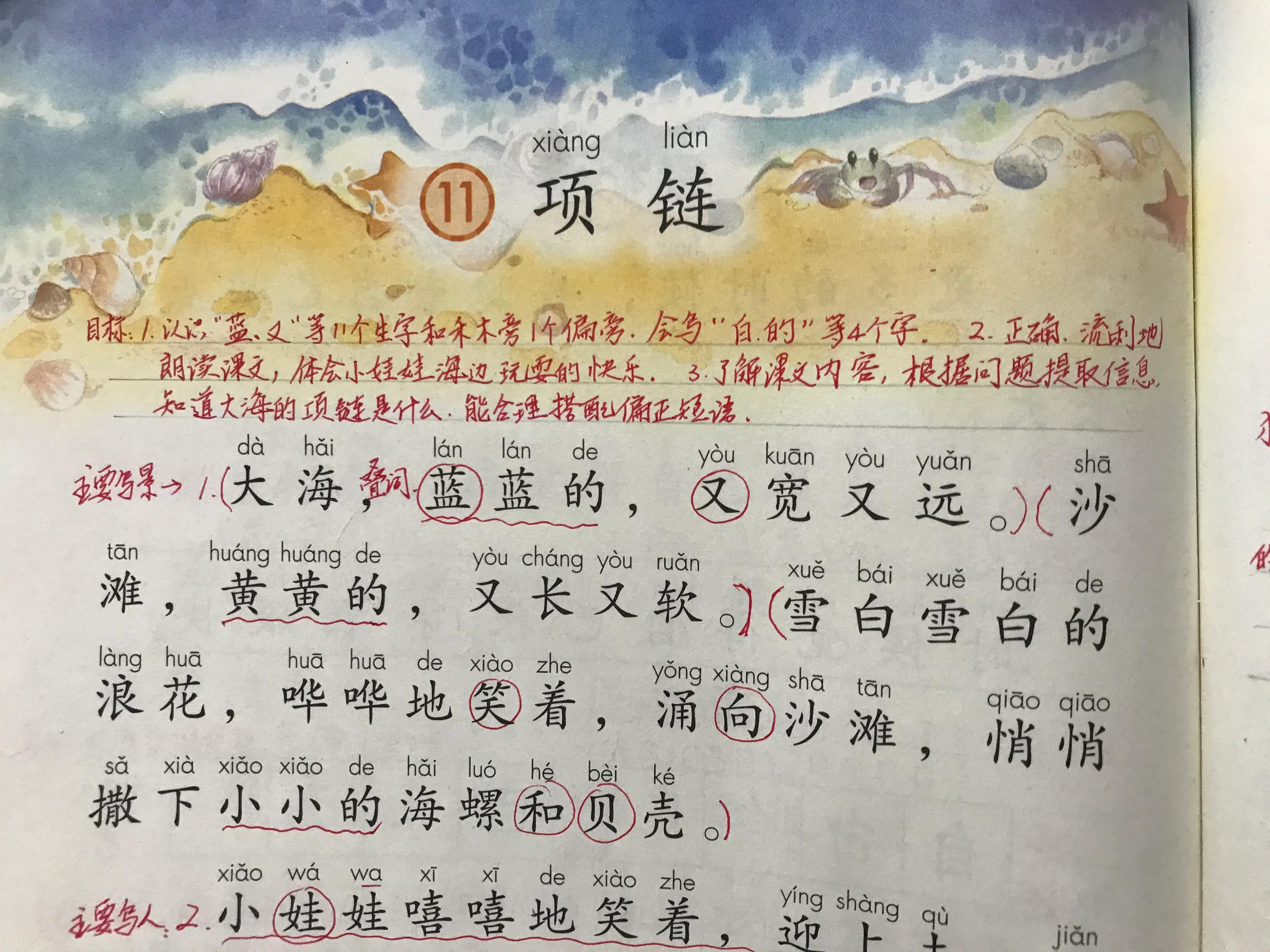 一年语文《项链》，看资深教师手写笔记，帮助学生们学语文