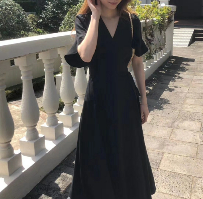 小个子偏瘦韩版气质夏季拼接裙,夏季v领黄色宽松韩版裙