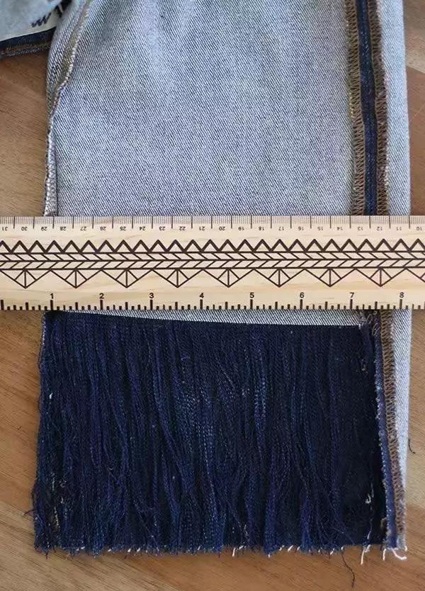 牛仔裤怎么改造成破洞流苏,旧牛仔裤腿简单变裙子