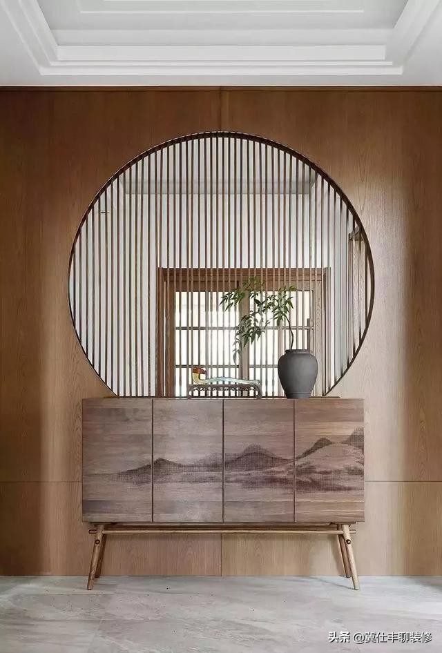 玄关用格栅和木饰面搭配效果图,木格栅玄关用什么点缀