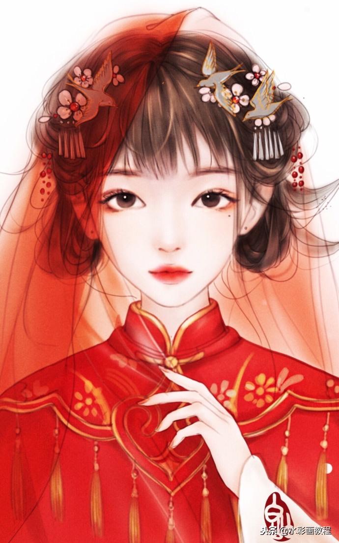 抖音自制古风手绘插画,彩铅插画手绘中国古风