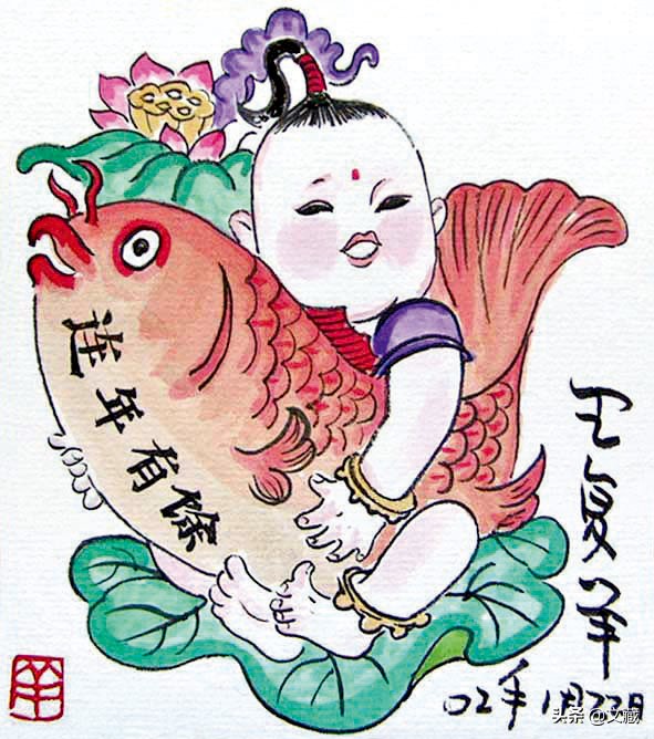 中国福文化特有的拜年意趣,手绘一张贺卡送祝福