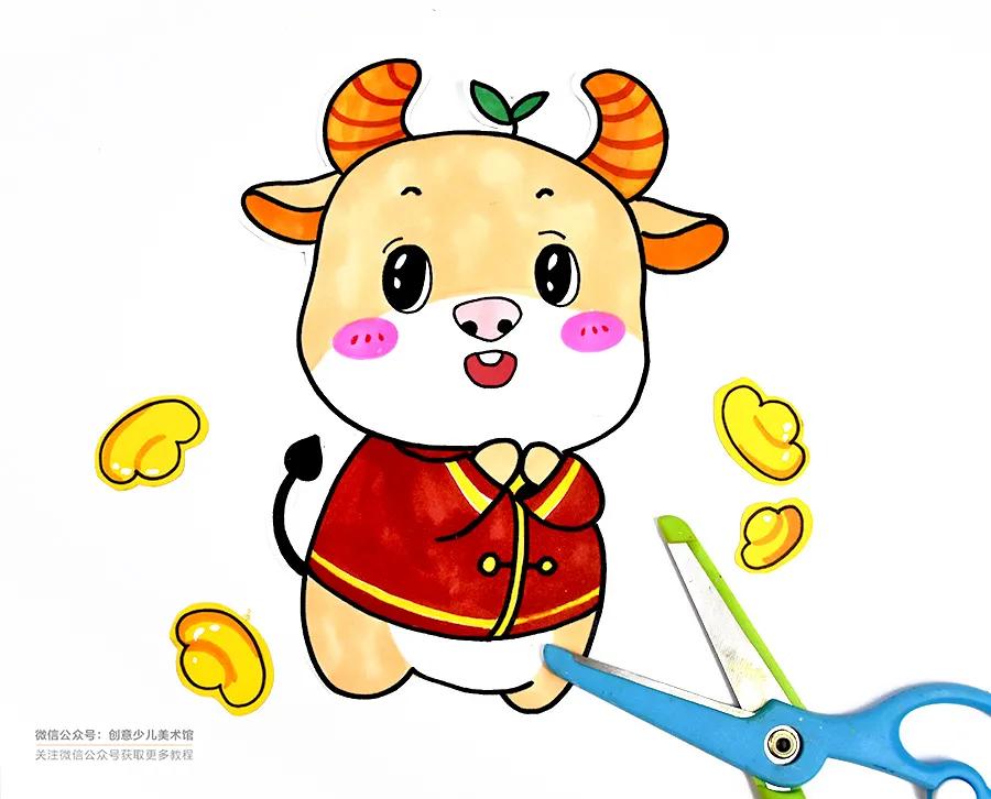 开门大吉儿童画简单又漂亮,新年主题画儿童画简单