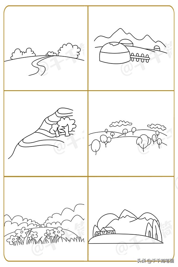 简单易学的100幅风景简笔画,儿童公园简笔画彩色场景风景人物