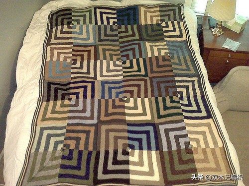 棒针编织漂亮的方块毯子,编织毯子棒针花样左右交叉