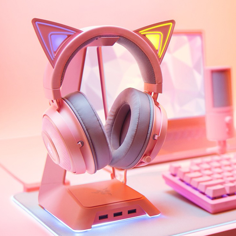 雷蛇三丽鸥猫耳耳机粉色,猫耳耳机雷蛇推荐