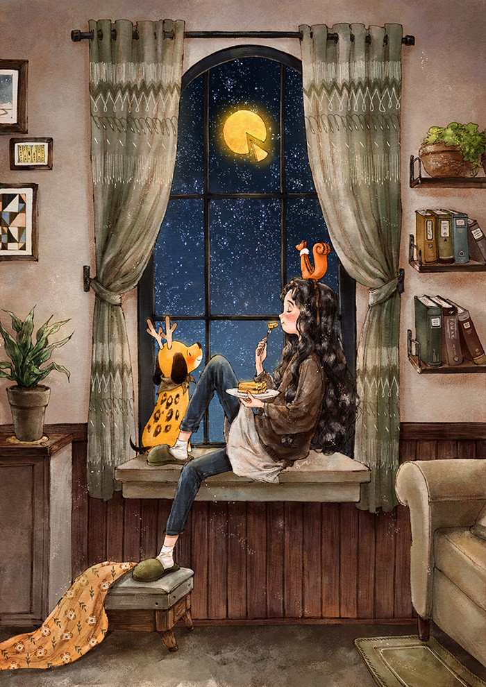 韩国插画师森林女孩日记图文,水彩插画森林女孩日记