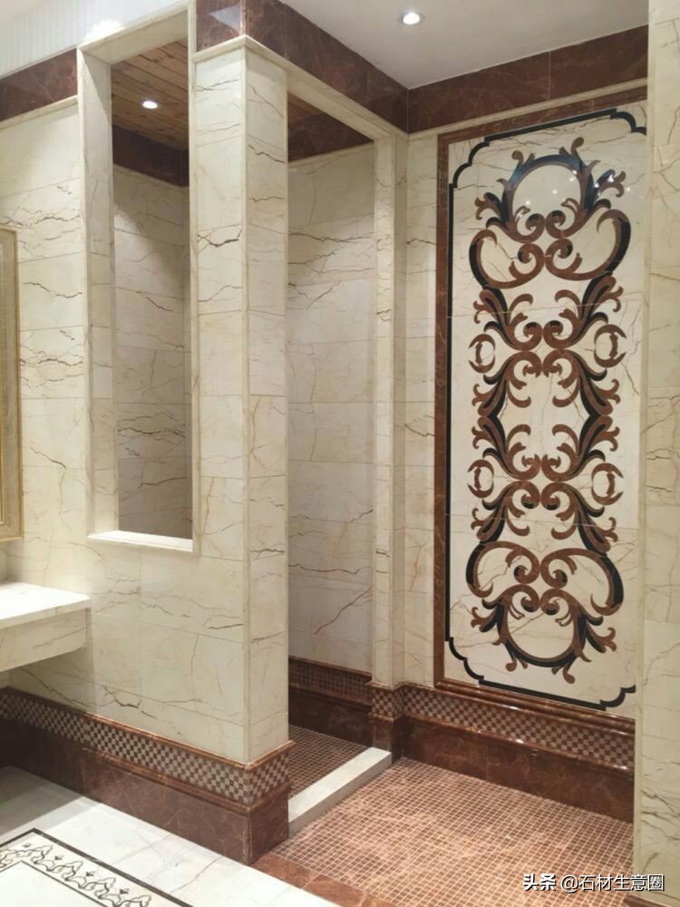 大理石地面水刀拼花效果图,100多平方水刀拼花图片